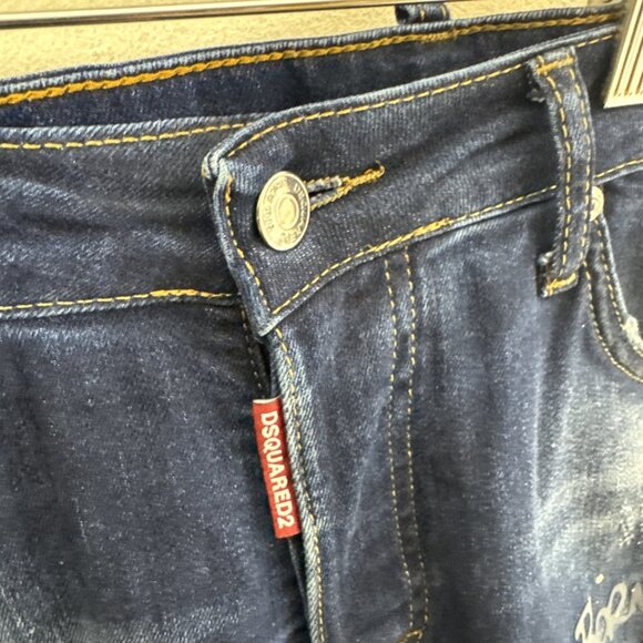 Dsquared2 Slim Stretch Jeans Men’s 32x31 Blue Distressed Paint Splatter Italy - Picture 3 of 11